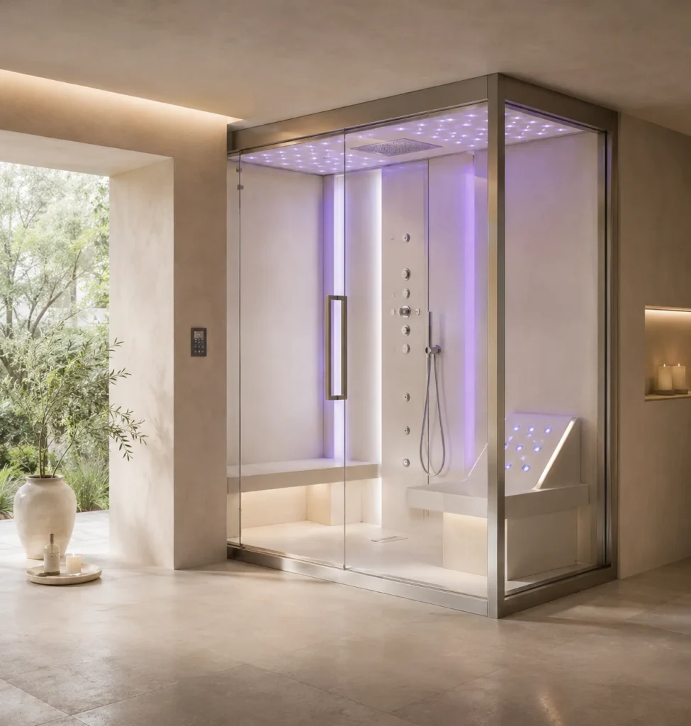 Cabina multifunzione con componenti wellness integrati.