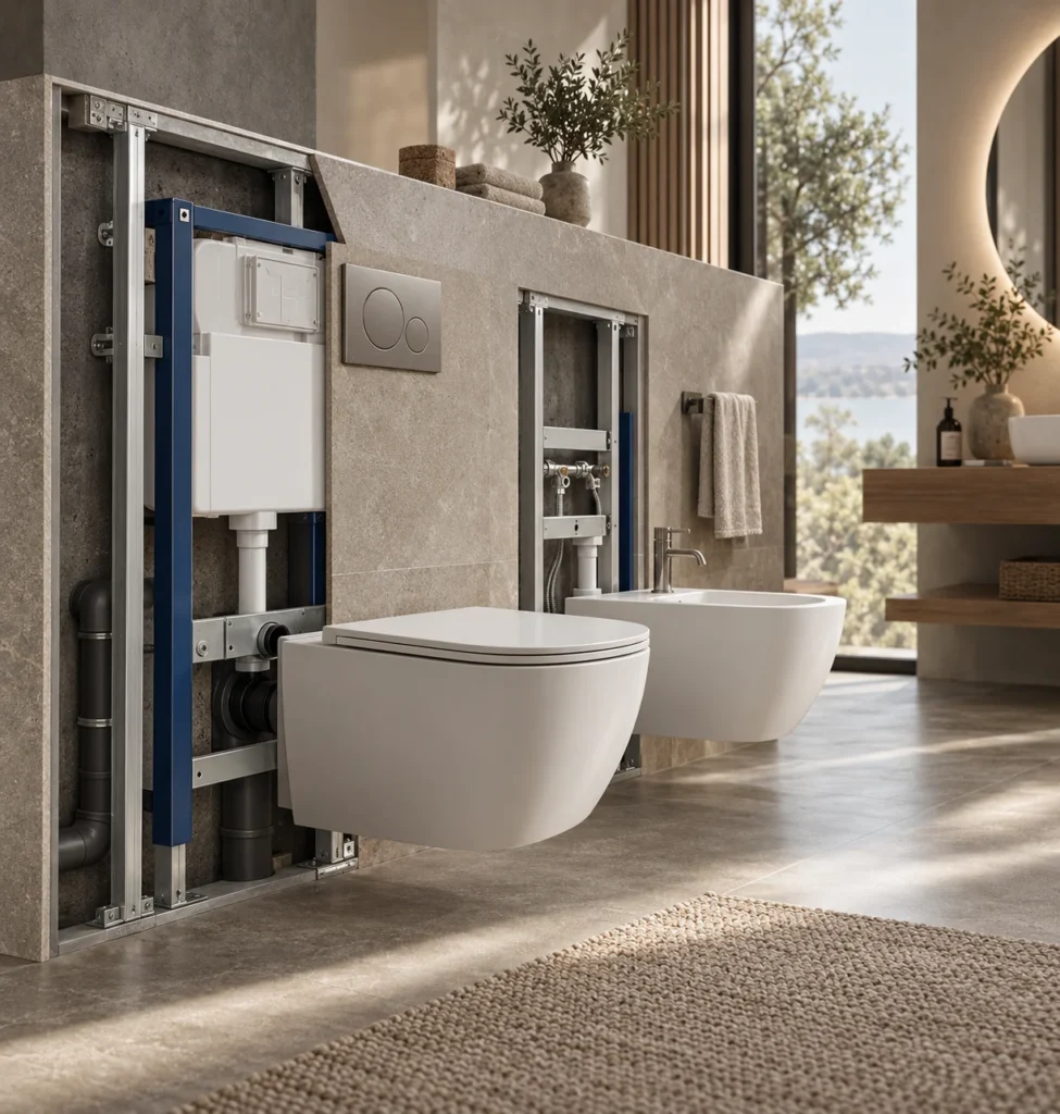 Sistemi da incasso e componenti tecnici per installazione sanitari.