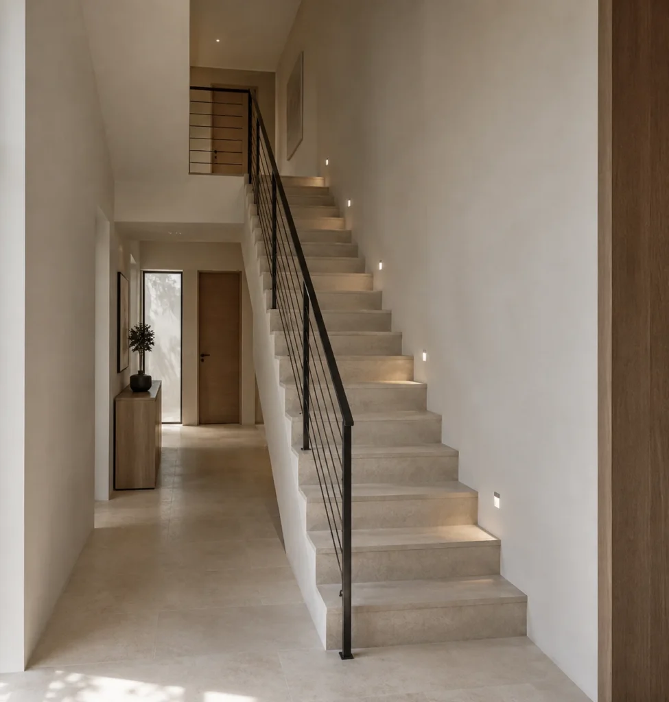 Scala integrata nell’ambiente rappresentata in modo realistico, con attenzione a superficie, materiale e contesto di utilizzo.